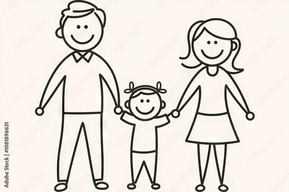 Happy family cartoon. Simple family drawing, parents and child, symbolizing love, unity, and togetherness. Happy family cartoon. Simple family drawing, parents and child, symbolizing love, unity, and togetherness.