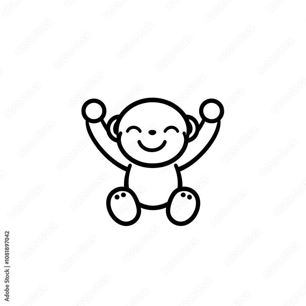 Obraz premium Joyful cartoon baby character with raised arms expressing happiness and excitement, perfect for use in children's products, illustrations, and educational materials.