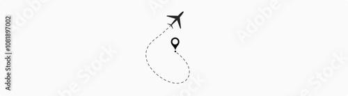  plane flight route. Airplane travel concept, symbol on isolated background.
