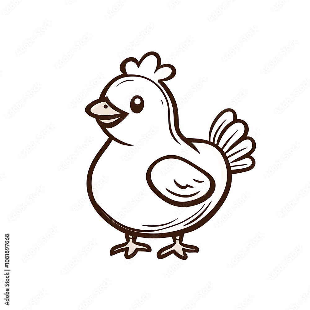 Cute cartoon chicken character standing happily with a round body, small wings, and a cheerful expression, ideal for children's designs and farm-themed projects Cute cartoon chicken character standing happily with a round body, small wings, and a cheerful expression, ideal for children's designs and farm-themed projects