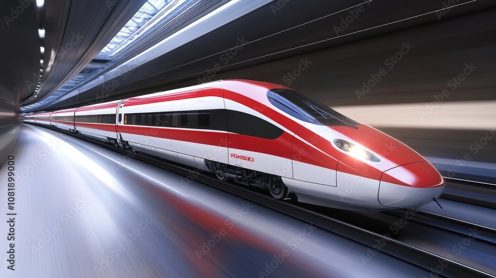 High-Speed Train Expressing Dynamic Motion Through Modern Train Station, Showcasing Sleek Design, Innovative Technology, and Motion Blur Effect for a Futuristic Look High-Speed Train Expressing Dynamic Motion Through Modern Train Station, Showcasing Sleek Design, Innovative Technology, and Motion Blur Effect for a Futuristic Look