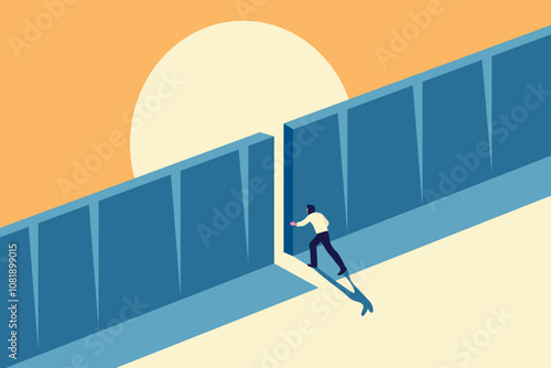 motivation abstract concept , people running to goal, man waking out of the door with hope, focus on success, positive mindset, business achievement