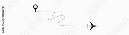  plane flight route. Airplane travel concept, symbol on isolated background.