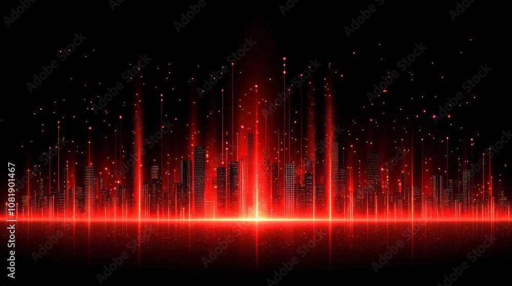 Crimson City: A vibrant, futuristic metropolis glows with intense red energy beams, creating a breathtaking, dynamic cityscape at night. The reflection adds depth and mystery. Crimson City: A vibrant, futuristic metropolis glows with intense red energy beams, creating a breathtaking, dynamic cityscape at night. The reflection adds depth and mystery.