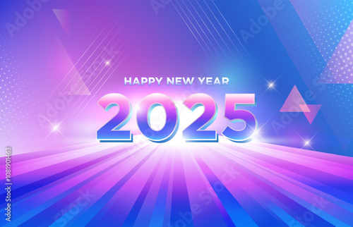 Futuristic geometric style 2025 new year background. Vector design template greeting card, banner, event and social media.