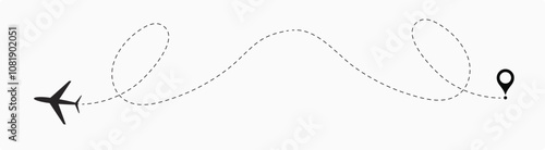  plane flight route. Airplane travel concept, symbol on isolated background.
