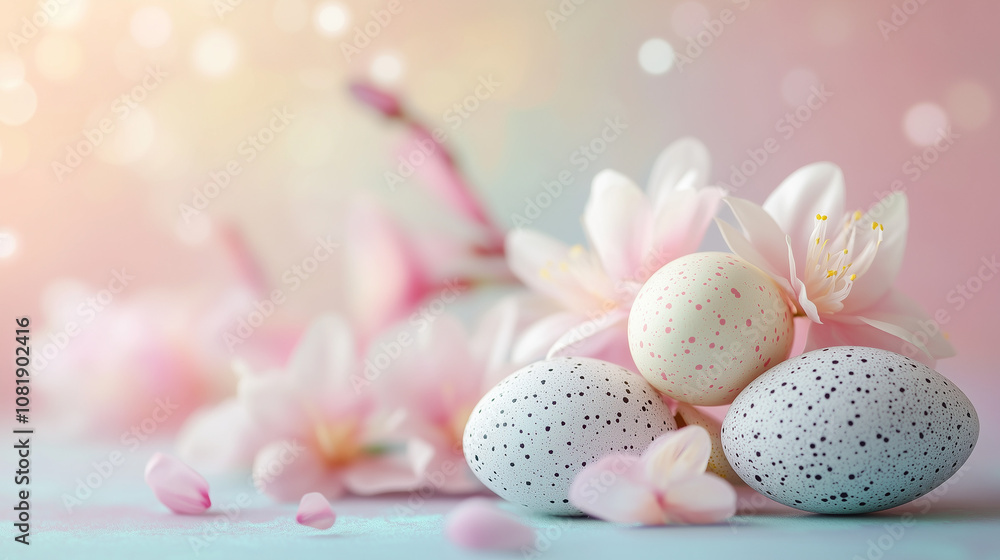 Pastel Easter Background with Eggs and Soft Florals Pastel Easter Background with Eggs and Soft Florals