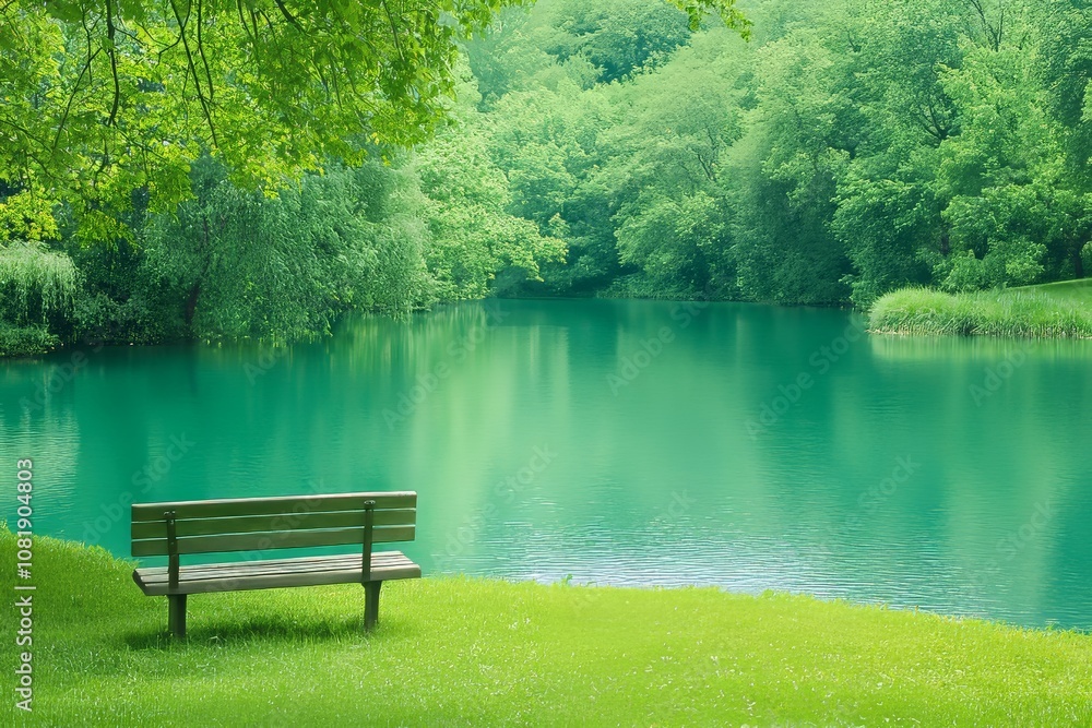 A calm outdoor relaxation scene by a lake. Generative AI A calm outdoor relaxation scene by a lake. Generative AI