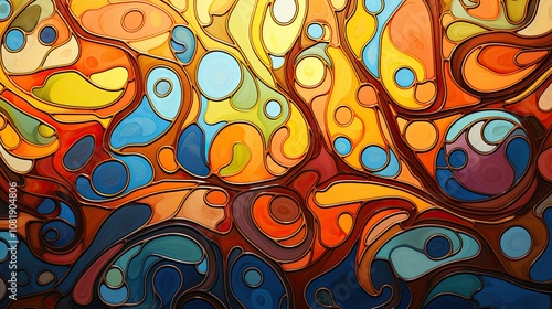 Close-up of swirling abstract patterns in rainbow hues