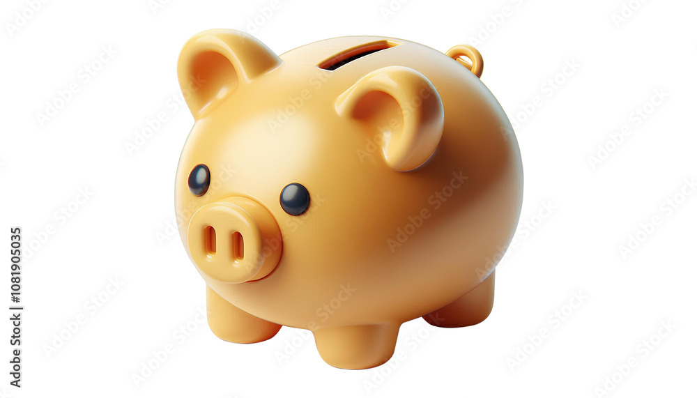 3D Render of Piggy Bank Icon with Gold Accents 3D Render of Piggy Bank Icon with Gold Accents