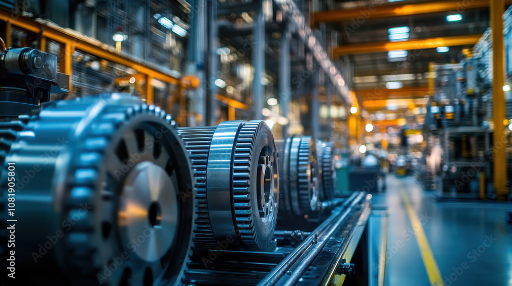 Naklejka premium High quality gears in modern industrial setting showcase precision engineering and advanced manufacturing processes. vibrant environment highlights efficiency of production lines