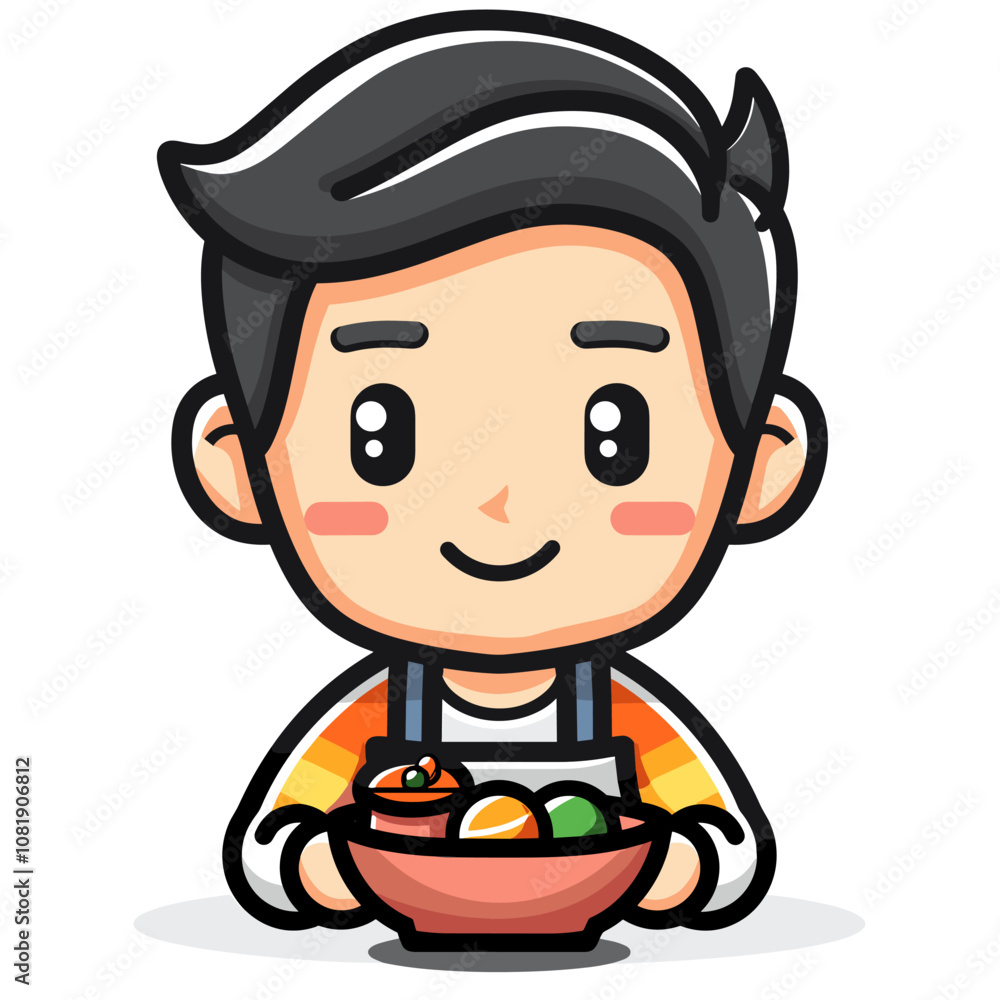 Vector Illustration of Cartoon Boy Eating Noodles and Vegetables Vector Illustration of Cartoon Boy Eating Noodles and Vegetables