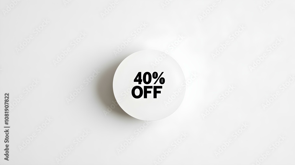 Black '40% OFF' Text on a White Round Paper Note. White Background with Copy Space Black '40% OFF' Text on a White Round Paper Note. White Background with Copy Space