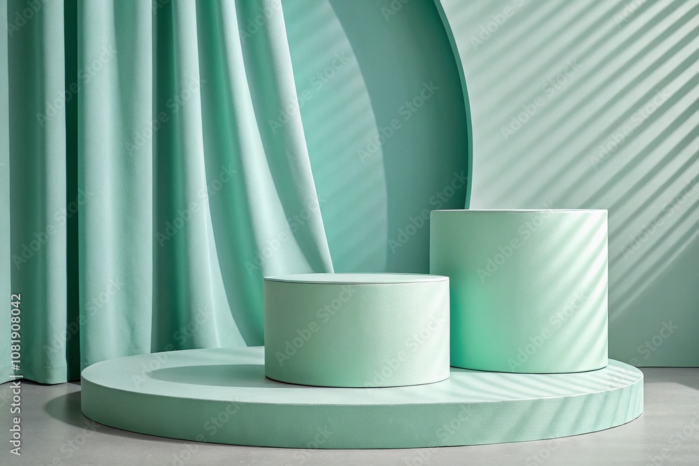 Minimalist Mint Green Cylindrical Podium on Matching Backdrop for Product Display Emphasizing Simplicity and Modern Design in Long Exposure Photography Minimalist Mint Green Cylindrical Podium on Matching Backdrop for Product Display Emphasizing Simplicity and Modern Design in Long Exposure Photography