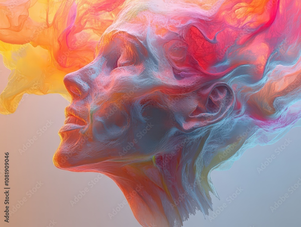 A surreal representation of a human face with vibrant colors and abstract shapes, symbolizing creativity and imagination. A surreal representation of a human face with vibrant colors and abstract shapes, symbolizing creativity and imagination.