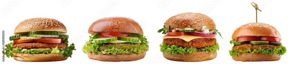 Delicious assortment of gourmet burgers featuring fresh ingredients, perfect for food photography and culinary projects. Delicious assortment of gourmet burgers featuring fresh ingredients, perfect for food photography and culinary projects.