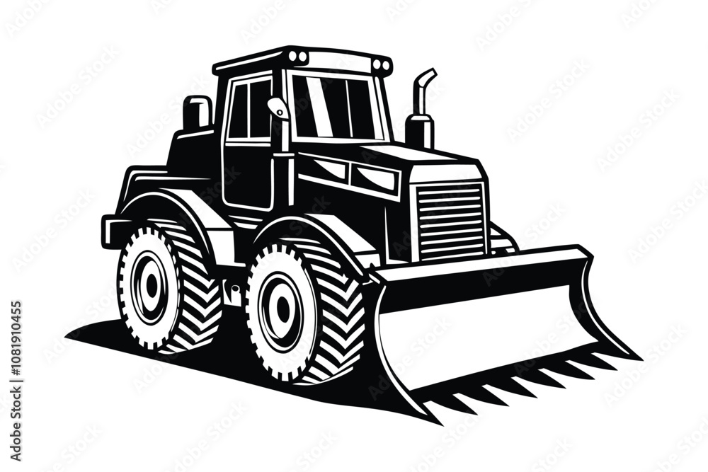 Naklejka premium Bulldozer Vector Illustration - Heavy Construction Equipment, Earthmover, Industrial Machine, Graphic Design