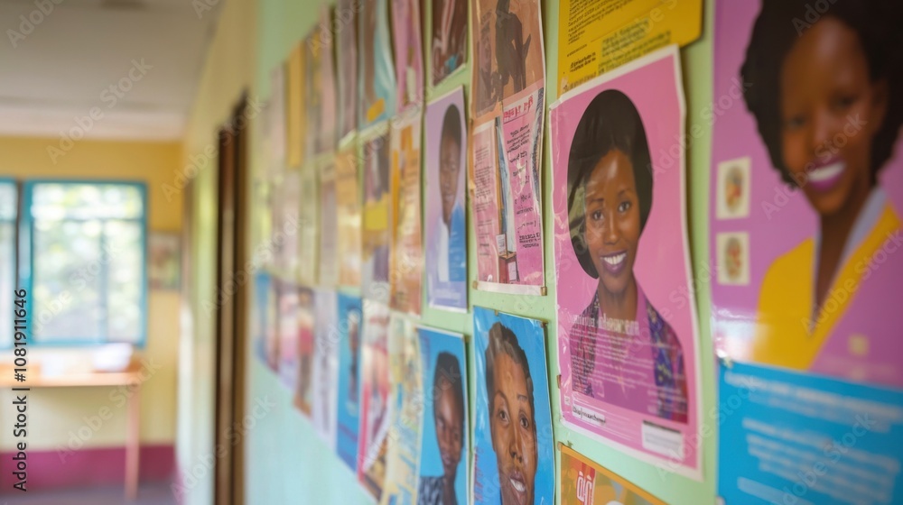 Fototapeta premium Colorful Wall of Portraits in Community Space