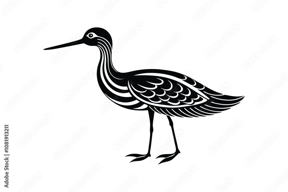 Obraz premium Curlew Bird Silhouette Vector - Wildlife, Nature, Wader, Minimalist, Elegant Black Outline Illustration