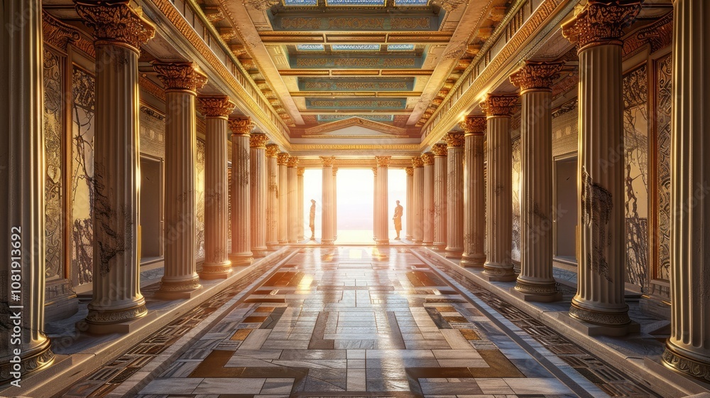 Ancient greek architecture with pillars and a classical interior Ancient greek architecture with pillars and a classical interior