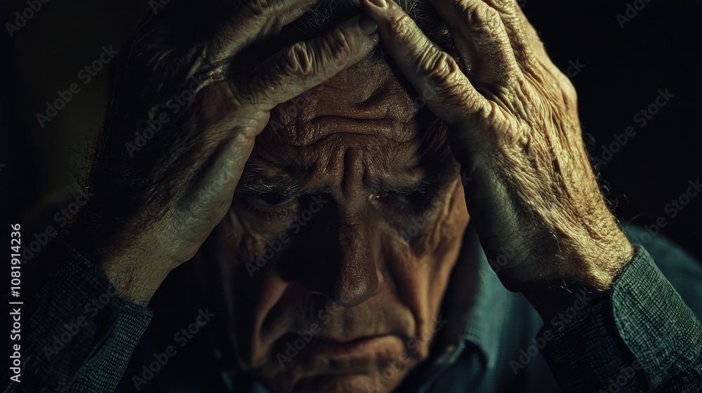 Emotional Struggles of an Elderly Man in Soft Light Emotional Struggles of an Elderly Man in Soft Light