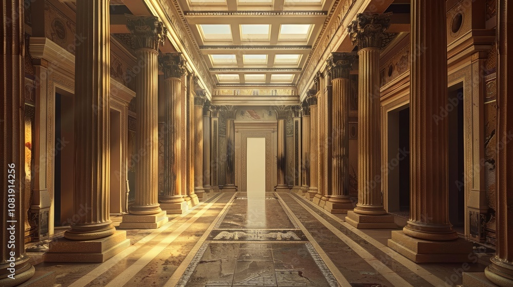 Ancient greek architecture with pillars and a classical interior Ancient greek architecture with pillars and a classical interior