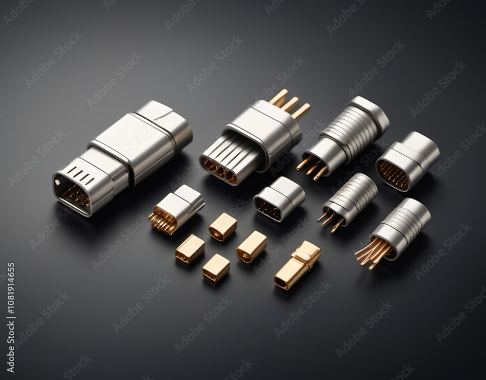 Detailed view of a wire connector set with various sizes laid on a flat surface. Generative AI Detailed view of a wire connector set with various sizes laid on a flat surface. Generative AI