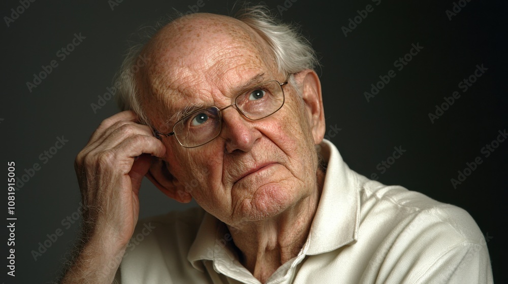 Obraz premium Thoughtful senior man looking up in contemplation