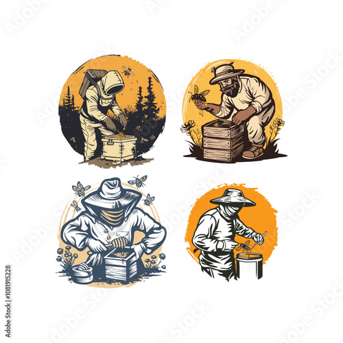 beekeeper logo design vector vintage