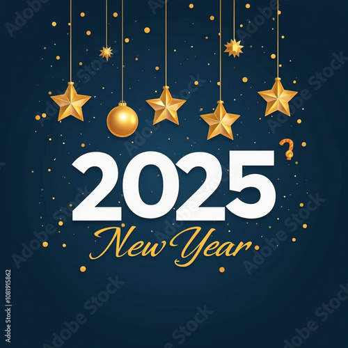 Happy new year 2025. Festive Night blue background with numbers, confetti, stars and streamer ribbons. Vector illustration 4k