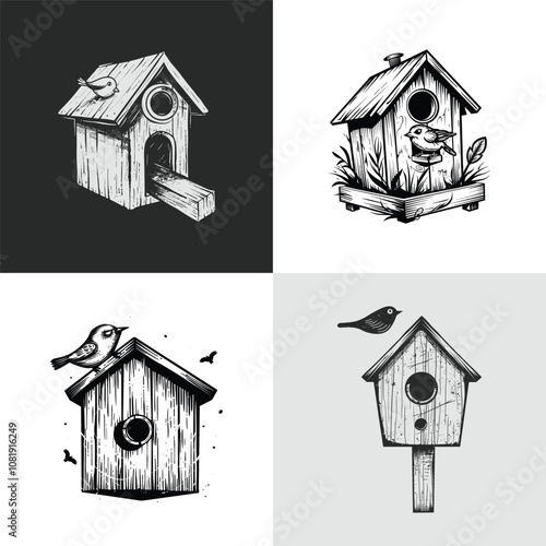 Bird house logo design vector vintage