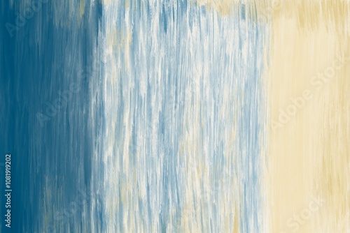 An abstract painting with vertical stripes of blue and yellow paint. Brushstrokes texture effect background