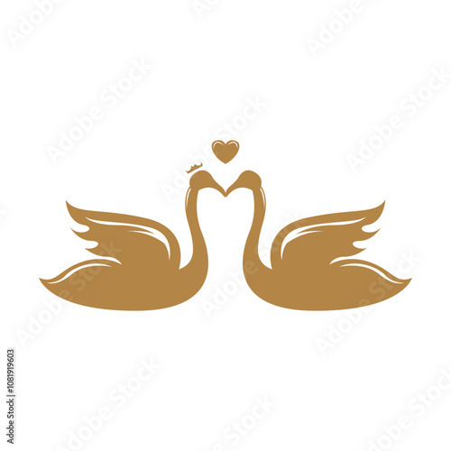 Two stylized swans facing each other, forming a heart shape with their necks, symbolizing love and unity.