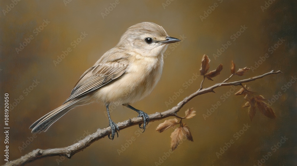 Obraz premium Beautiful Soft-Colored Bird Perched on a Branch with Gentle Background in Warm Tones, Capturing the Essence of Nature and Wildlife Photography