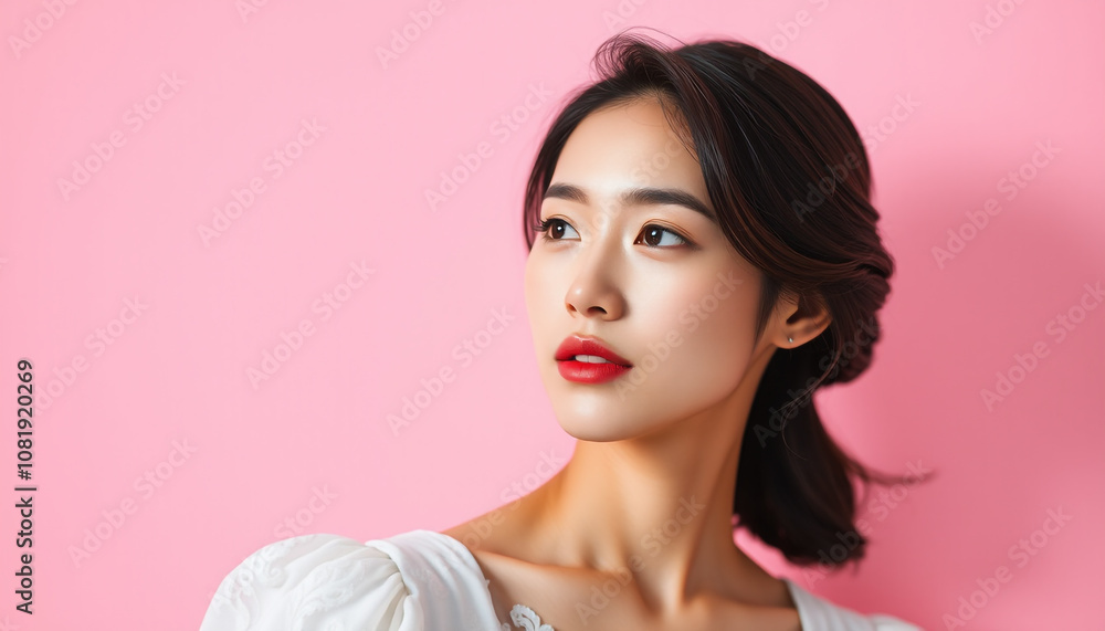 Glamorous and Attractive Female Model on Pink Background for Cosmetic Product Advertisement. Glamorous and Attractive Female Model on Pink Background for Cosmetic Product Advertisement.