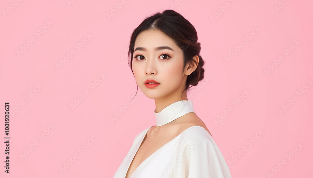 Glamorous and Attractive Female Model on Pink Background for Cosmetic Product Advertisement. Glamorous and Attractive Female Model on Pink Background for Cosmetic Product Advertisement.