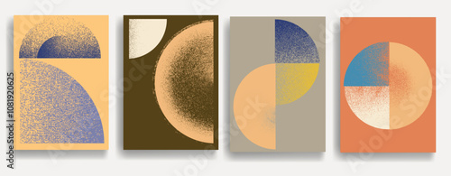 Modern artistic layout set with semicircle design elements . Grunge textured half circles in art style  . Wall art , home poster design . Vector abstract shape. Modern art . Contemporary layouts set .