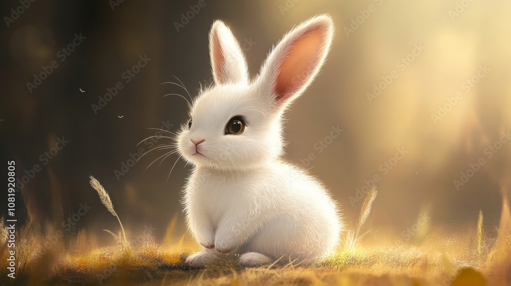 Adorable White Rabbit in Golden Light - Nature Photography Adorable White Rabbit in Golden Light - Nature Photography
