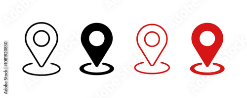 Location pin with circle png, linear style icon. Red map pin location icon line set, transparent background