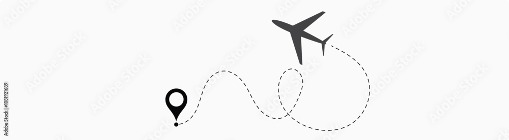 Naklejka premium air plane reach in the destination. air plane route. airplane location. destination. reach. landing. dotted line.