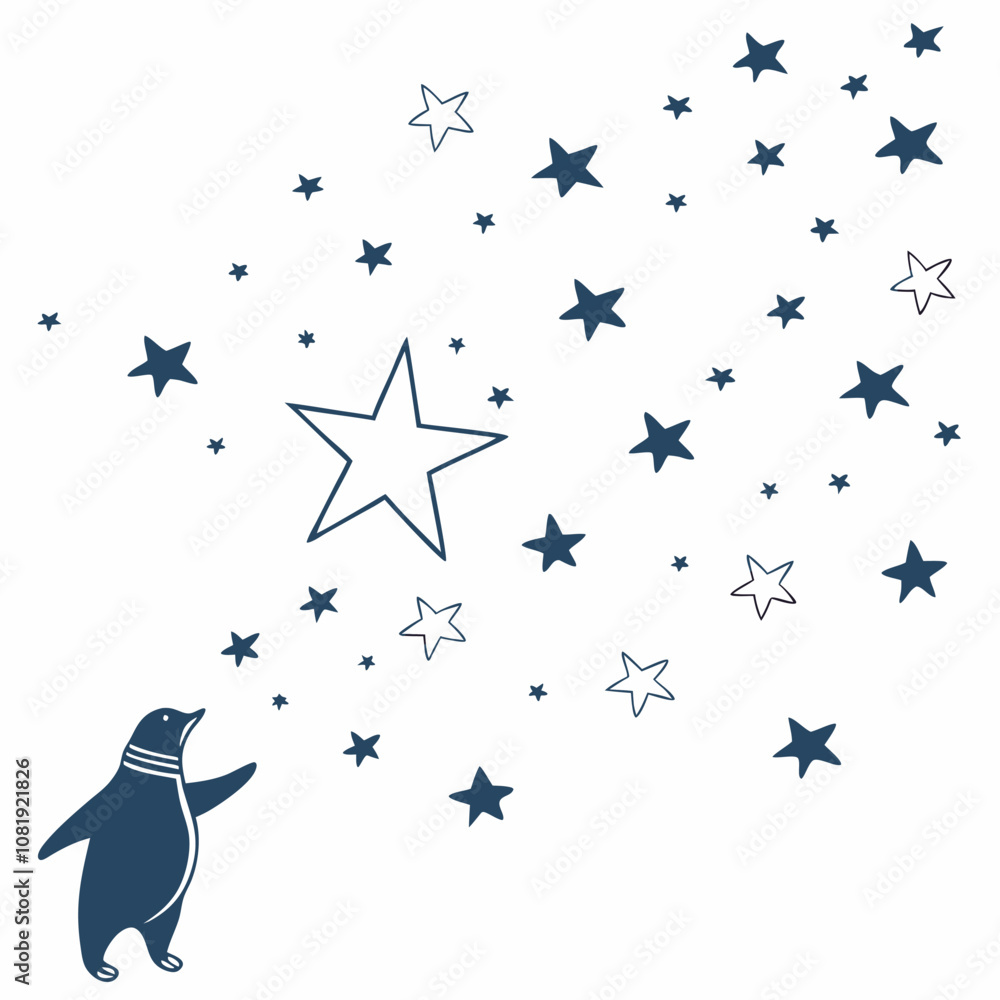 a black and white drawing of a penguin and a star with a star in the middle. a black and white drawing of a penguin and a star with a star in the middle.
