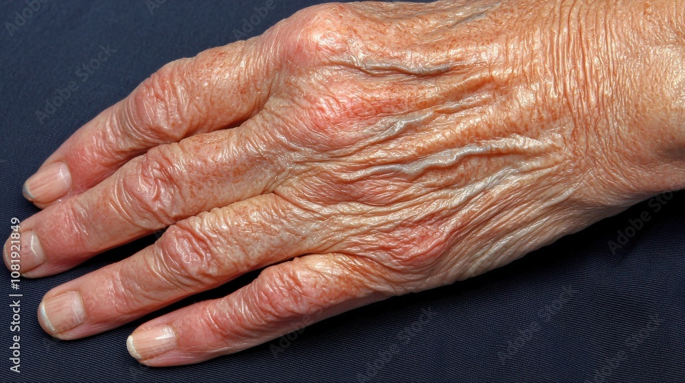 Fototapeta premium Close-up of Aging Hand with Visible Veins and Wrinkles