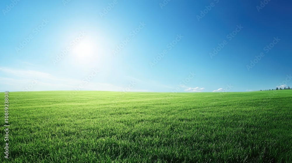 Fototapeta premium Lush green meadow under clear blue sky