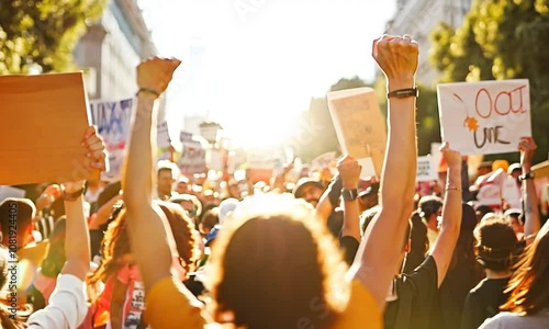 Empowering Protest with Diverse Crowd Marching for Social Change in Sunlit Street : Generative AI