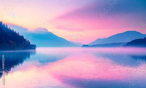Wallpaper Mural Tranquil Lake at Twilight with Pastel Sky and Mountain Silhouettes : Generative AI Torontodigital.ca