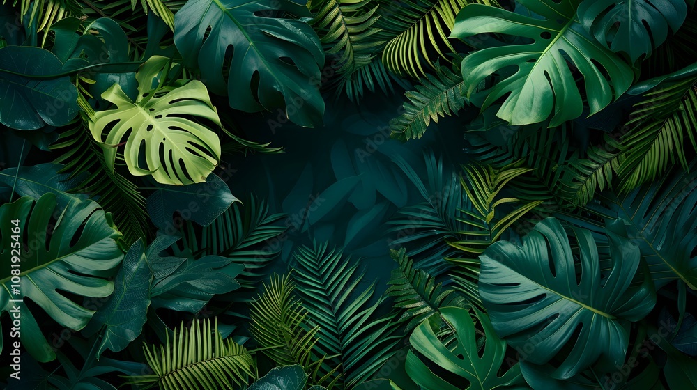 Tropical Leaves Illuminated with space and Notanical herbal exotic tropical plants herbs flowers botanical foliage background nature jungle lanfscape. Graphic Art Tropical Leaves Illuminated with space and Notanical herbal exotic tropical plants herbs flowers botanical foliage background nature jungle lanfscape. Graphic Art