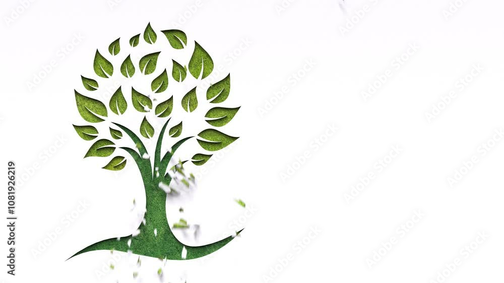 Green tree ecology symbol revealing by collapsing wall. Eco green tree icon on white background for recycling, ecology, environment protect, renewable reuse promotion. Green tree ecology symbol revealing by collapsing wall. Eco green tree icon on white background for recycling, ecology, environment protect, renewable reuse promotion.