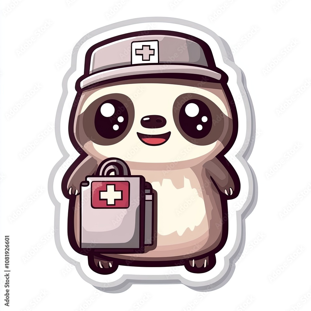 A Cartoon Sloth Dressed as a Doctor Carrying a First Aid Kit A Cartoon Sloth Dressed as a Doctor Carrying a First Aid Kit