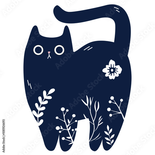 Cat with Folk art ornament pattern. Vector illustration.