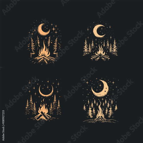 Bonfire in the night logo design vector vintage